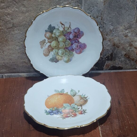 Schumann Arzberg Germany Fruit Nuts Salad Dessert Plate Set of 4 Gold Scalloped - Picture 6 of 13